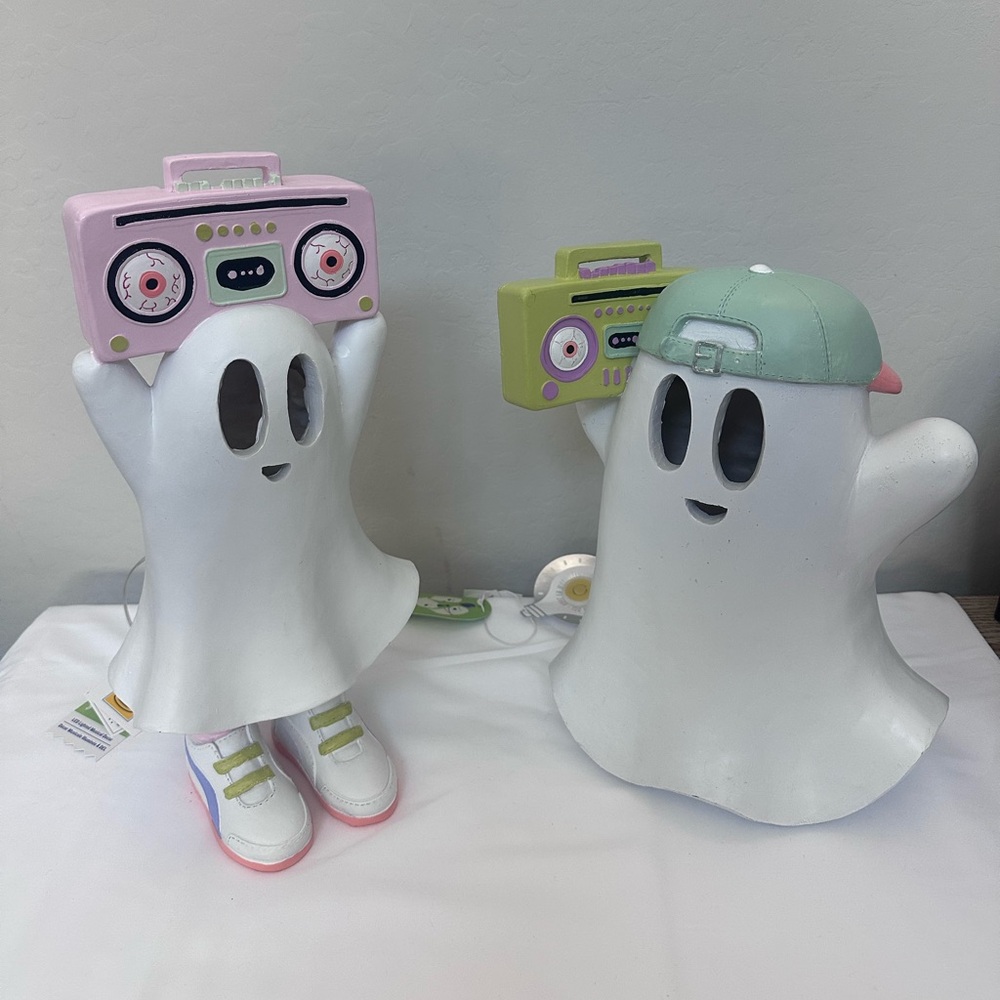 Pair of LED Lighted Girl & Boy 90's Ghosts with Boomboxes That Make Music Viral